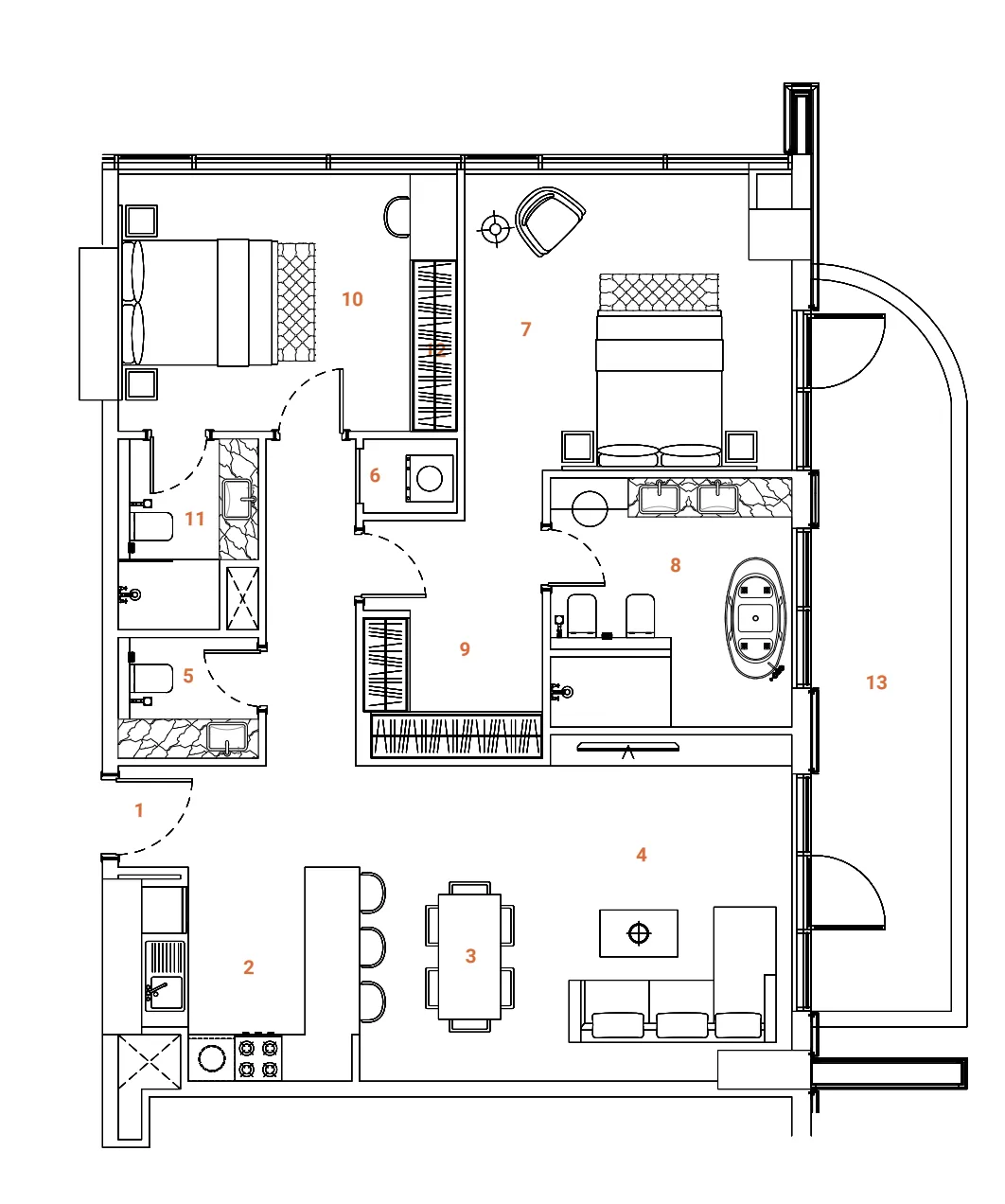 The Orchard Place Towers A & B 2 bed floor plan, 1,340 sqft