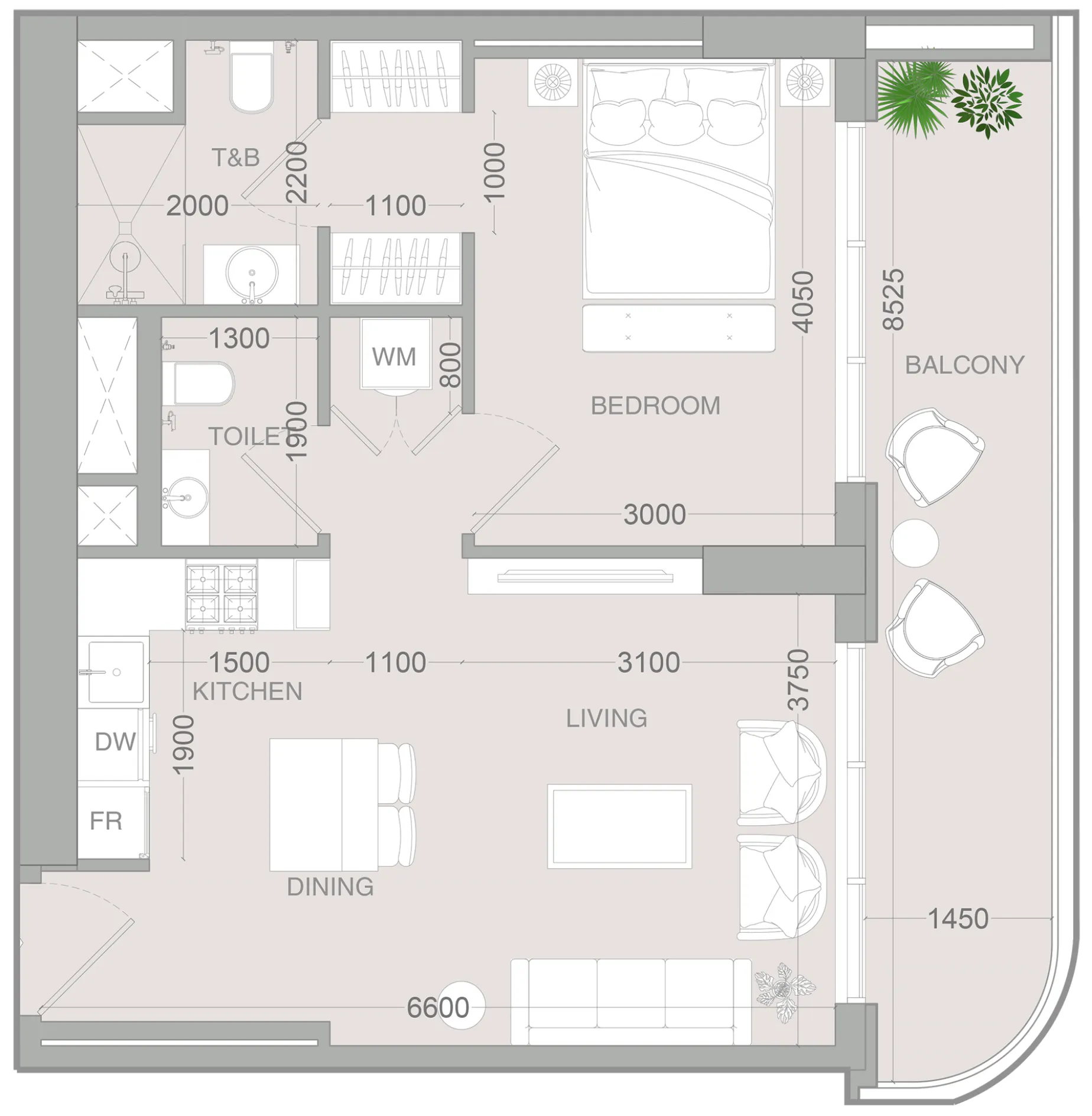 ALTA V1EW 1 bed floor plan, 739 sqft