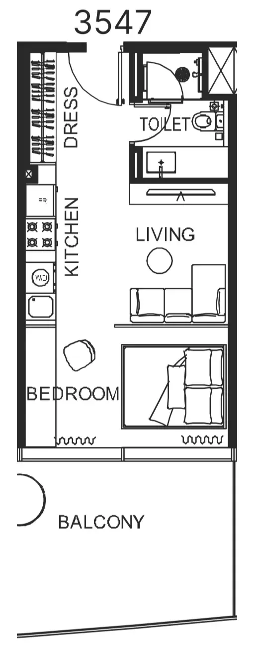 The WOW Tower Studio floor plan, 481 sqft