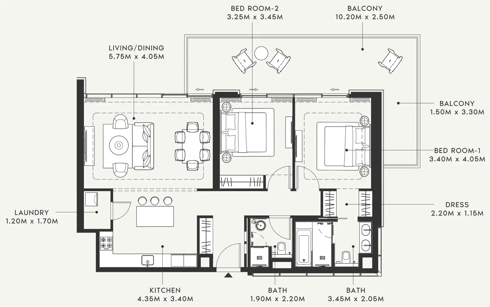 Riviera 58 2 bed floor plan, 1,425 sqft