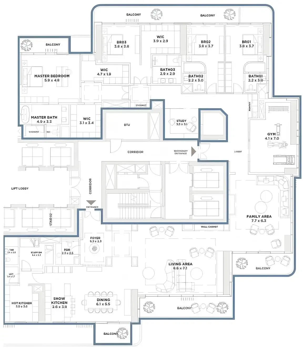 Serenia District West Residence 4 bed floor plan, 6,189 sqft