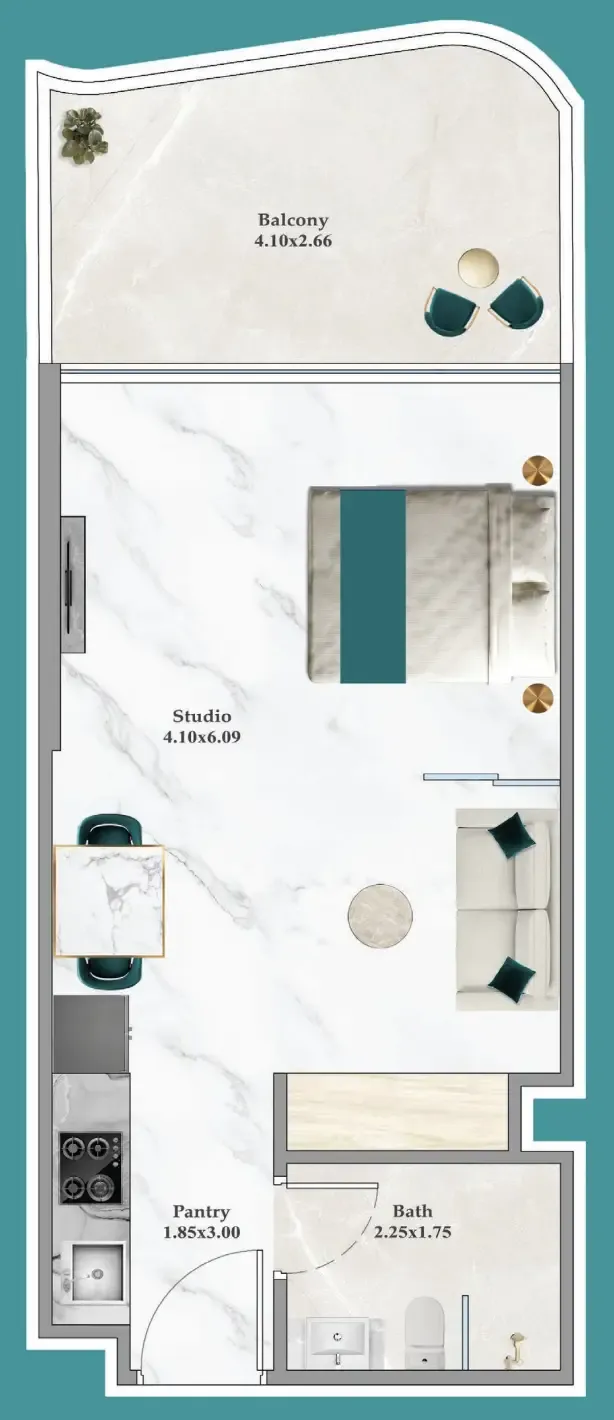 Breez Studio floor plan, 446 – 447 sqft