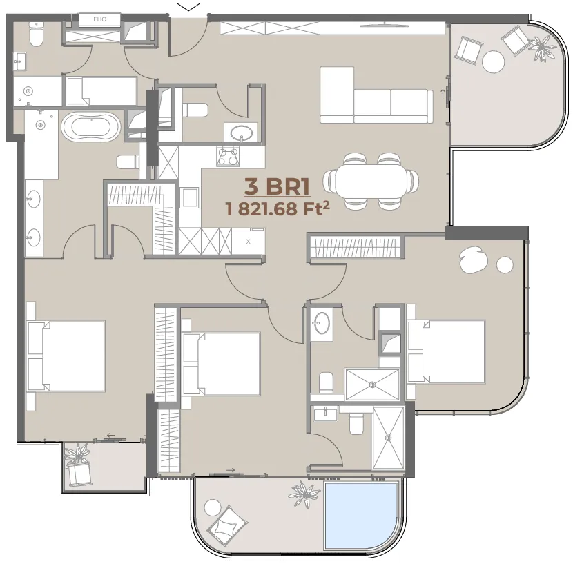 House of WELL 3 bed floor plan, 1,820 sqft