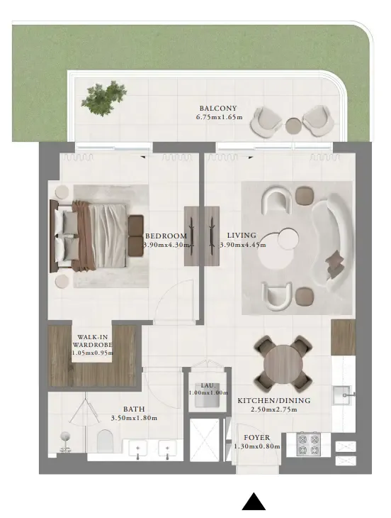 Sera 2 1 bed floor plan, 845 sqft