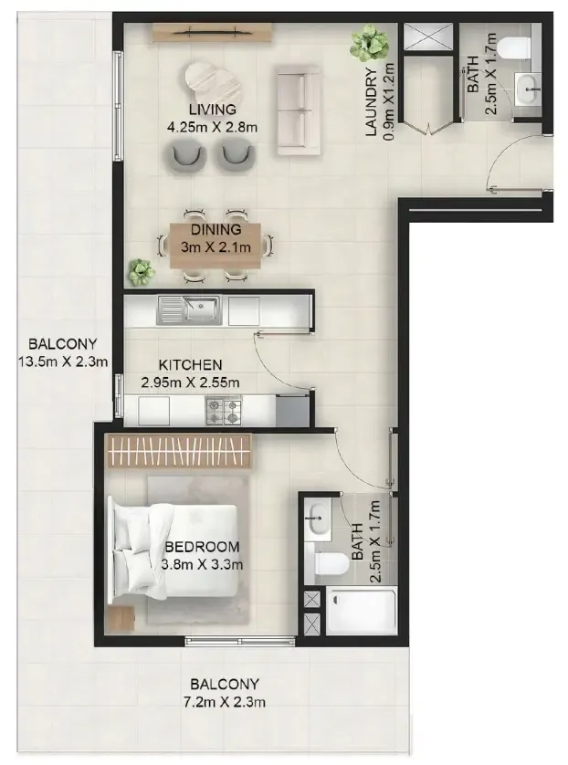 Stellar Axis 1 bed floor plan, 1,202 sqft