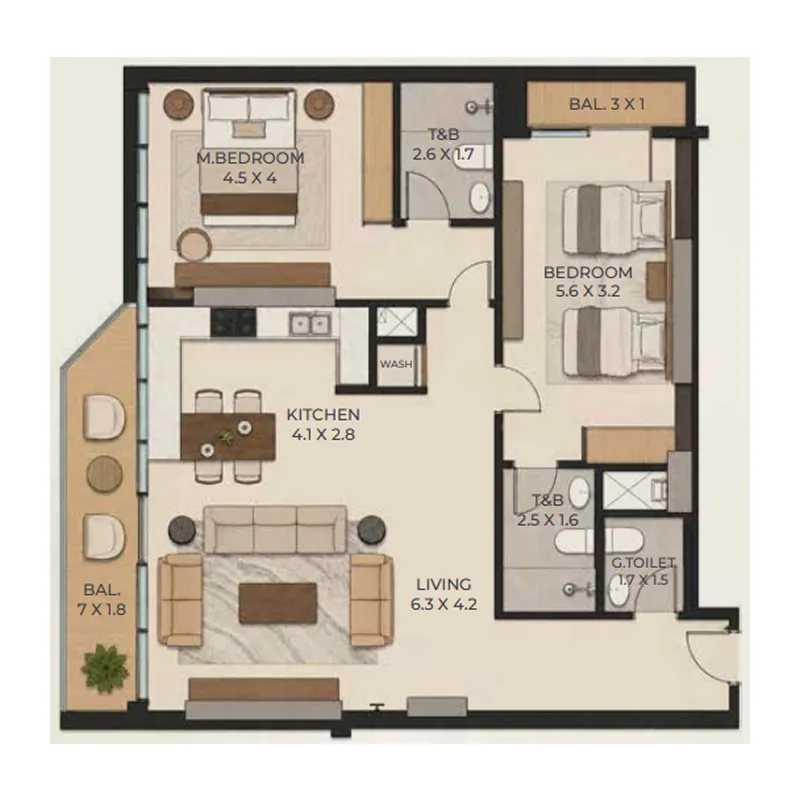 Cresswell Homes 2 bed floor plan, 1,250 sqft