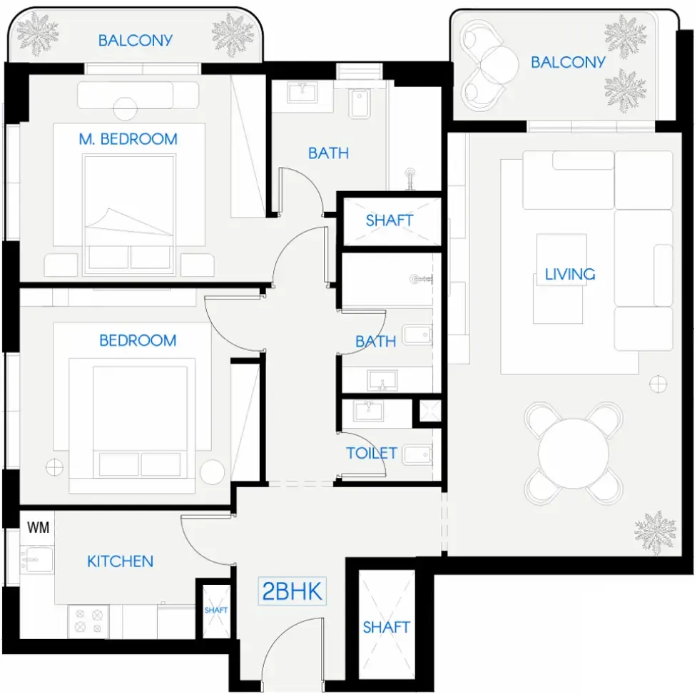 Celestara Residences 2 bed floor plan, 1,239 – 1,240 sqft