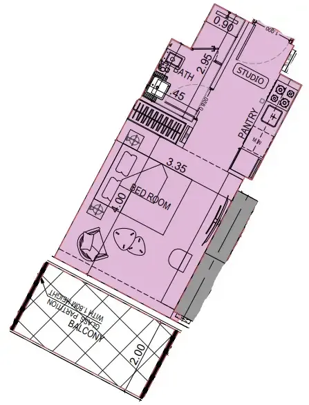Binghatti Flare Studio floor plan, 382 sqft