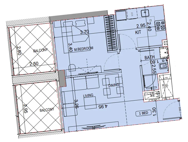 Binghatti Elite 1 bed floor plan, 712 sqft
