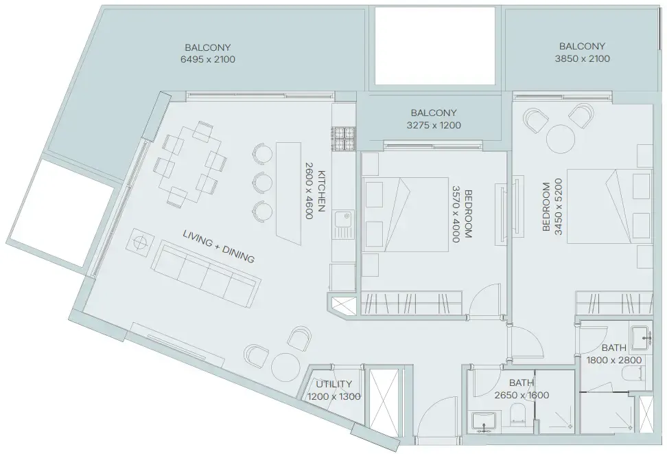 The Haven 3 2 bed floor plan, 1,363 sqft