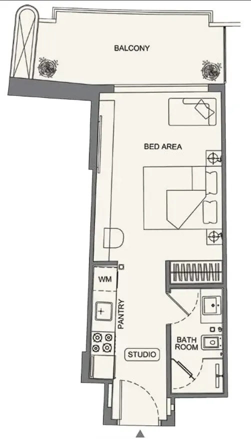 Binghatti Wraith Studio floor plan, 459 sqft