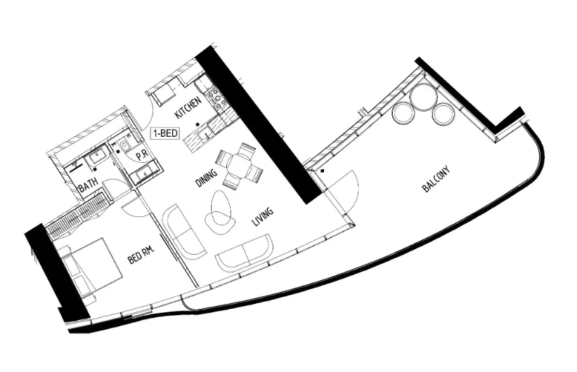 Damac Bay 1 bed floor plan, 1,256 sqft