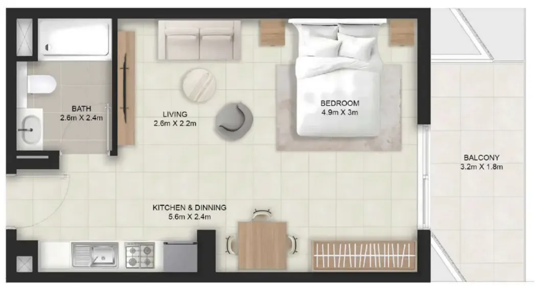 Stellar Axis Studio floor plan, 504 sqft
