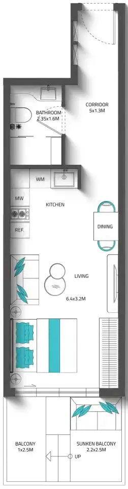 Reef 996 Studio floor plan, 456 – 462 sqft