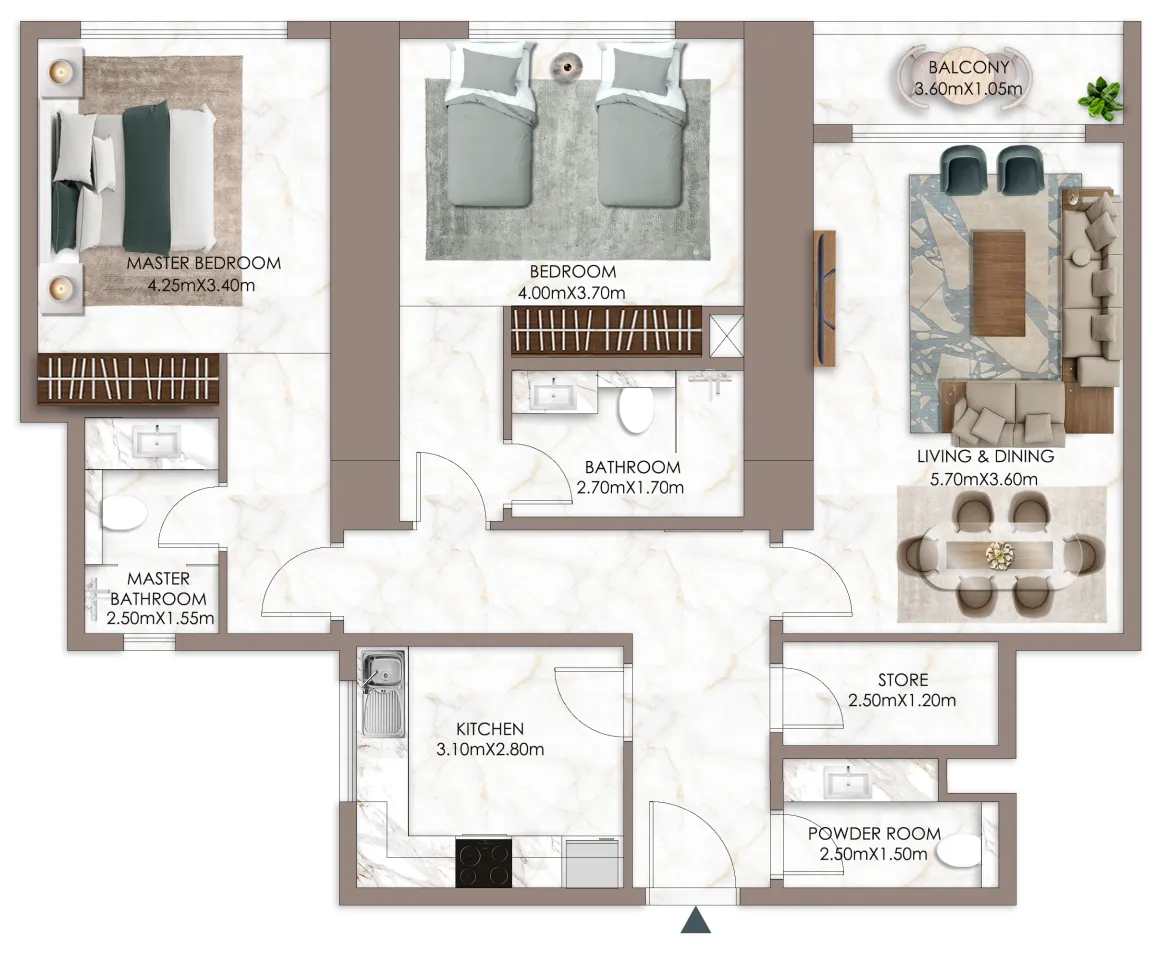 Sky Gardens Tower 2 bed floor plan, 1,631 sqft