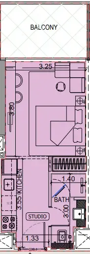 Binghatti Vintage Studio floor plan, 372 sqft