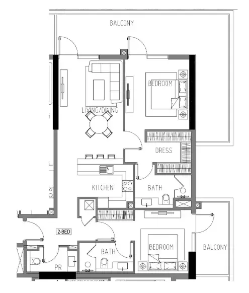 Damac Riverside Views 2 bed floor plan, 1,442 sqft
