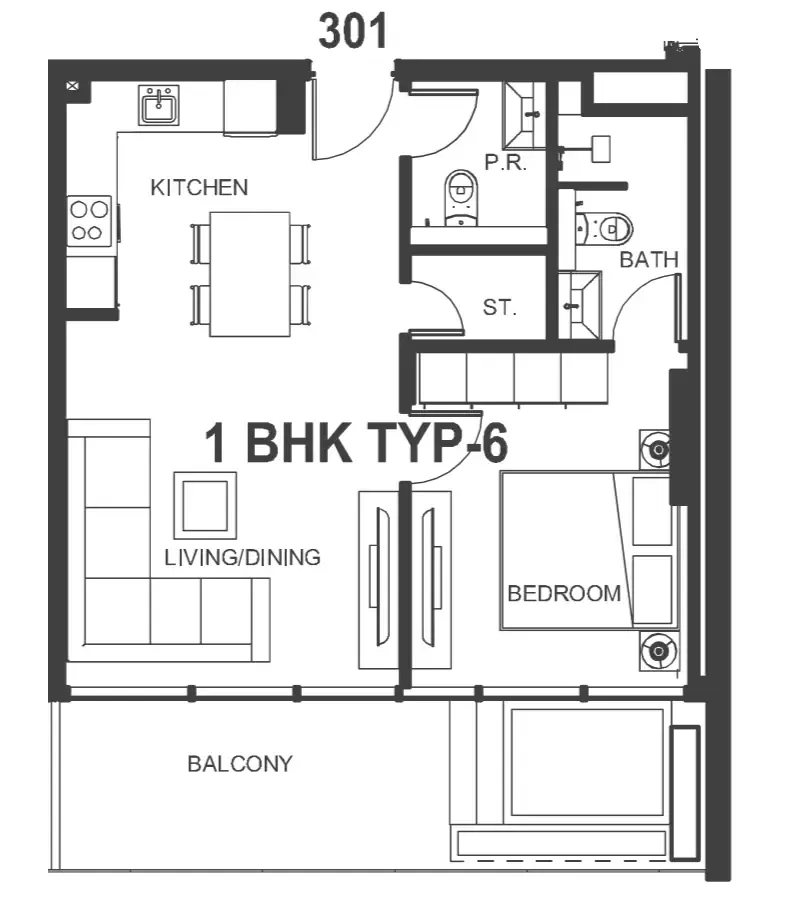 Interstellar Tower 1 bed floor plan, 683 sqft