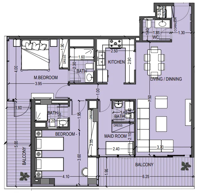Celia Gardens 2 bed floor plan, 1,369 sqft