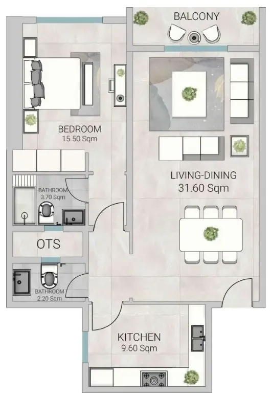 Al Ameera Village 5 1 bed floor plan, 1,111 sqft