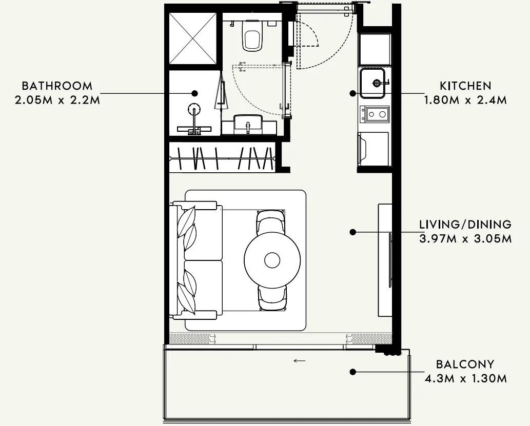 Azizi Milan Studio floor plan, 328 sqft