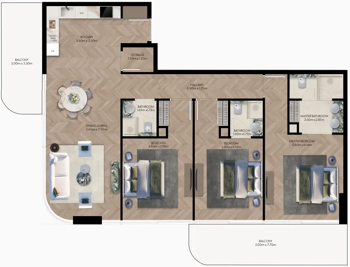 Elle Residences 3 bed floor plan, 1,596 sqft