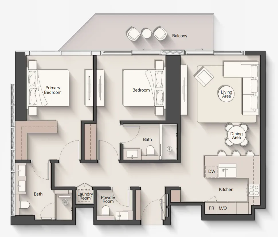 Eltiera Heights 2 bed floor plan, 1,237 sqft