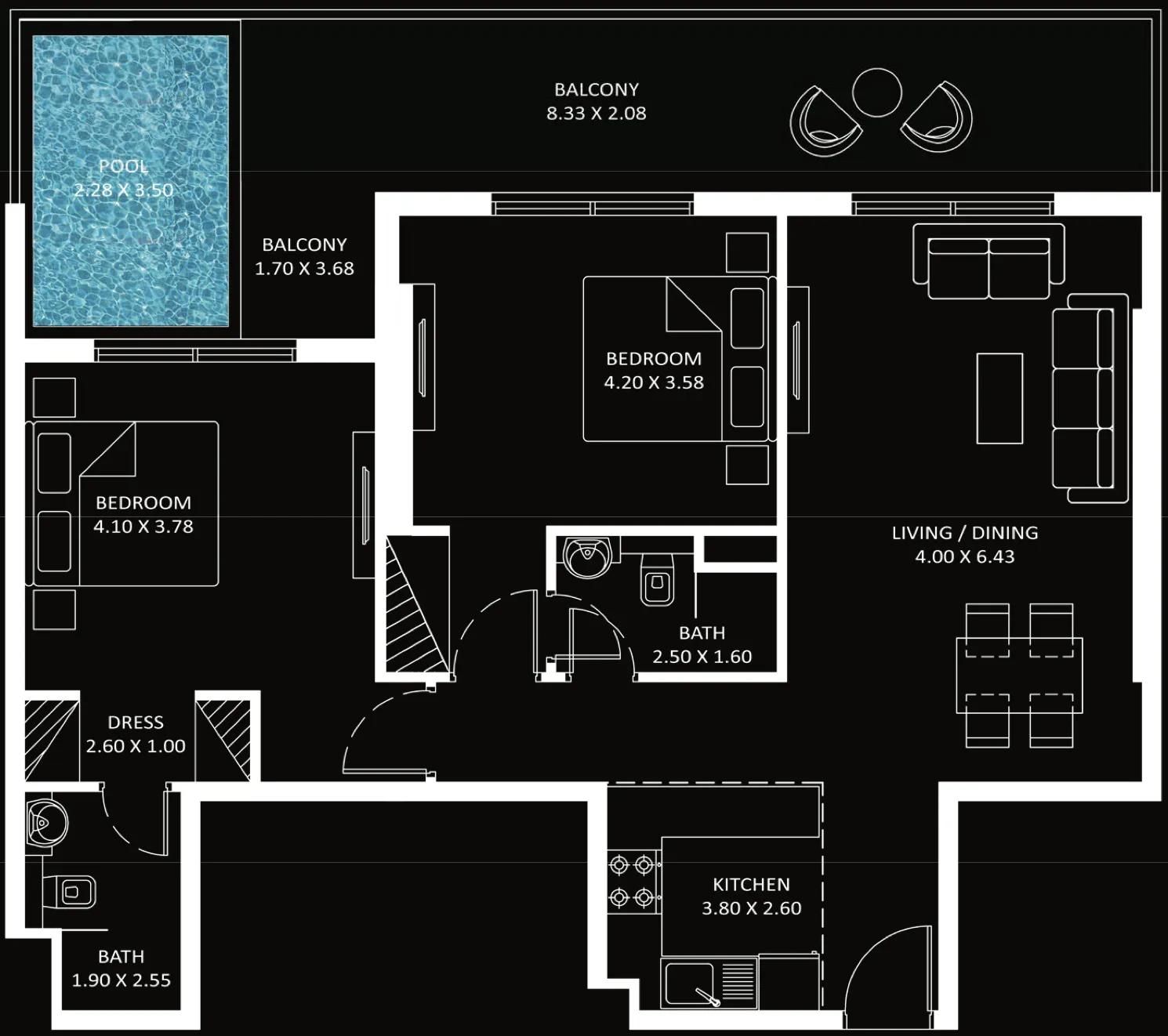 Diamondz 2 bed floor plan, 1,270 sqft