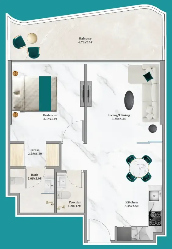 Breez 1 bed floor plan, 663 sqft