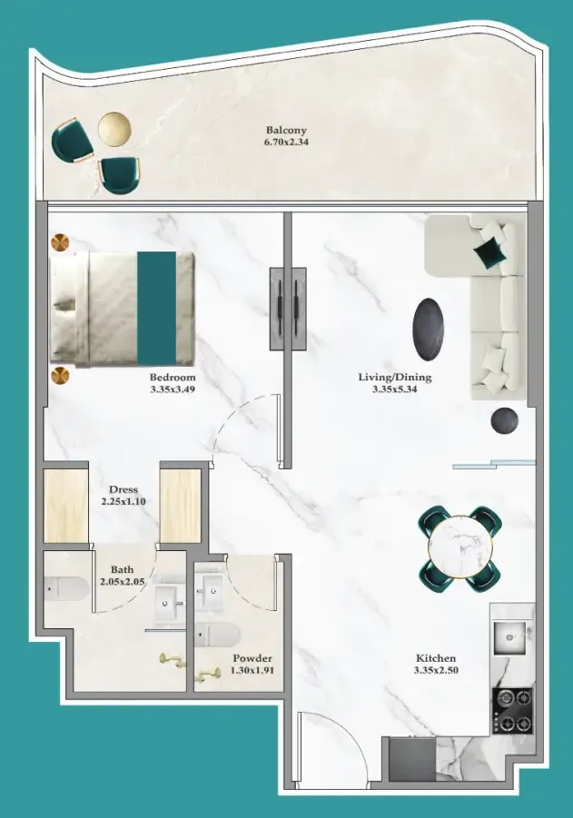 Breez 1 bed floor plan, 656 sqft