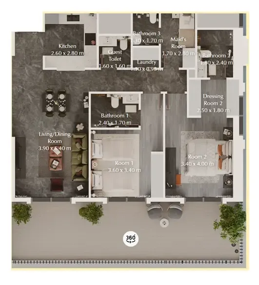 Bab Al Qasr Garden Residences 65 2 bed floor plan, 1,428 sqft