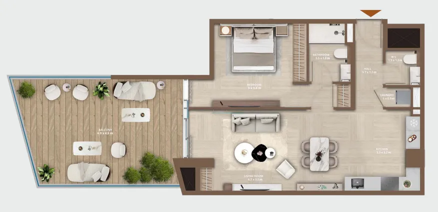 Celeste by HRE 1 bed floor plan, 1,098 sqft
