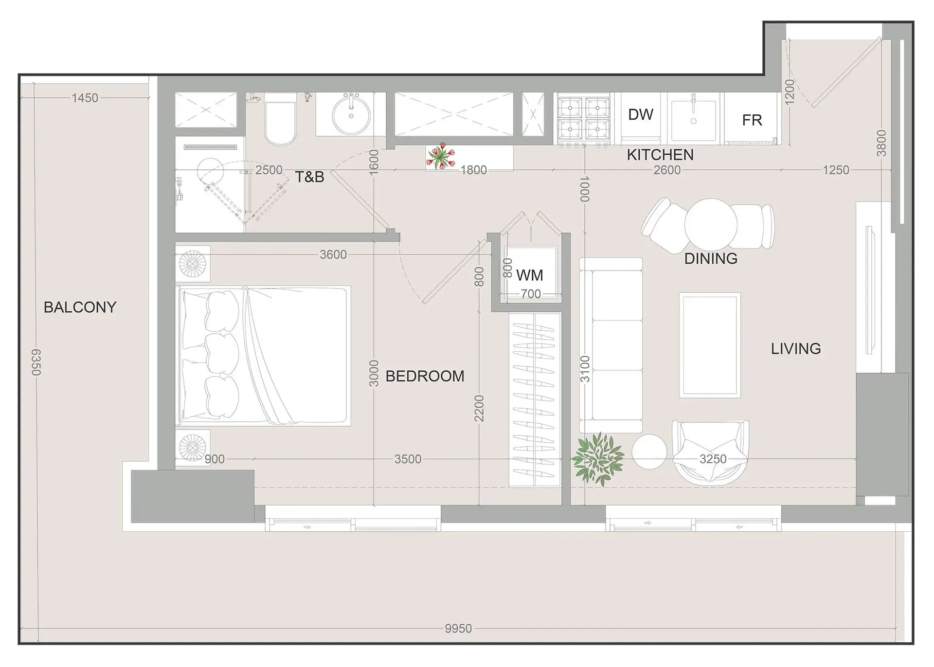 SKY LEVEL 1 1 bed floor plan, 682 sqft