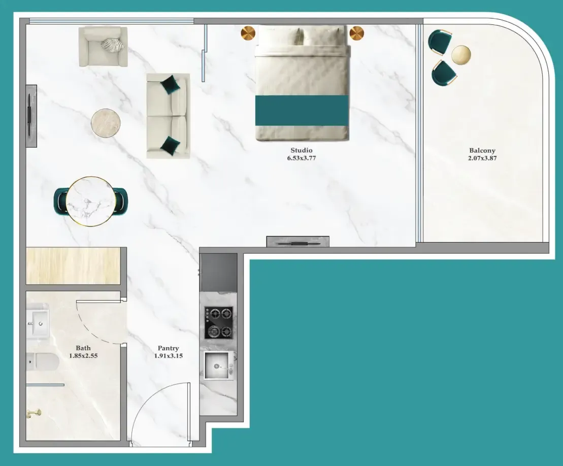 Breez Studio floor plan, 466 sqft
