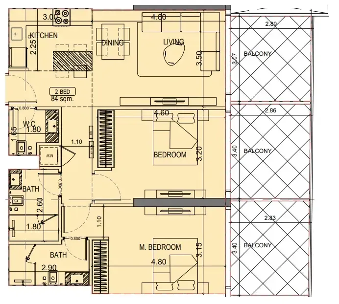 Project Maybach 2 bed floor plan, 1,213 sqft