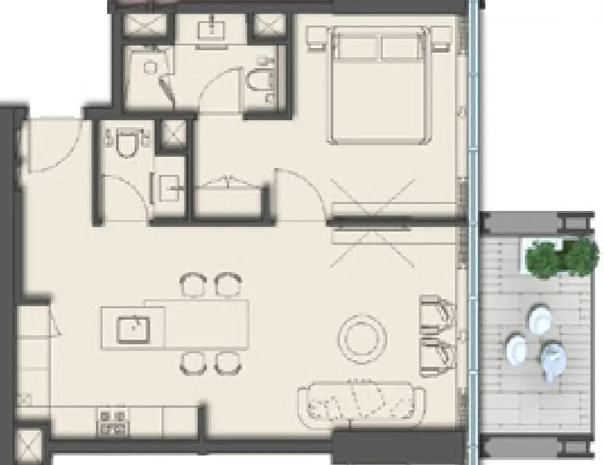 The Symphony by Imtiaz 1 bed floor plan, 842 sqft