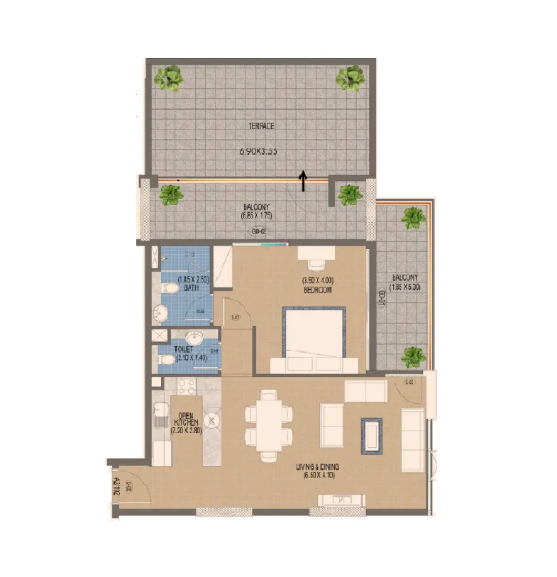 Triana Residences 1 bed floor plan, 1,280 sqft