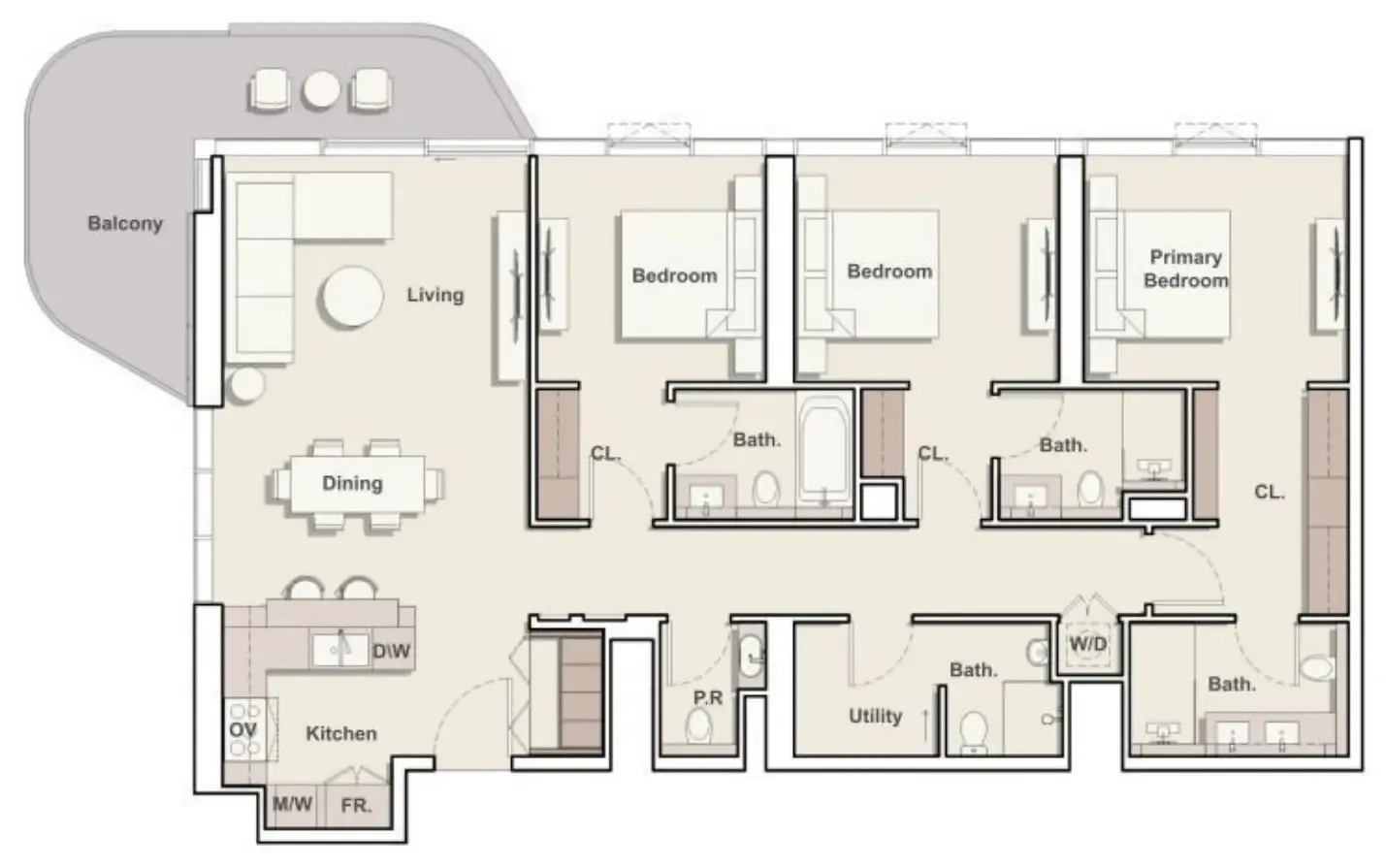 Portside Square 3 bed floor plan, 1,724 sqft