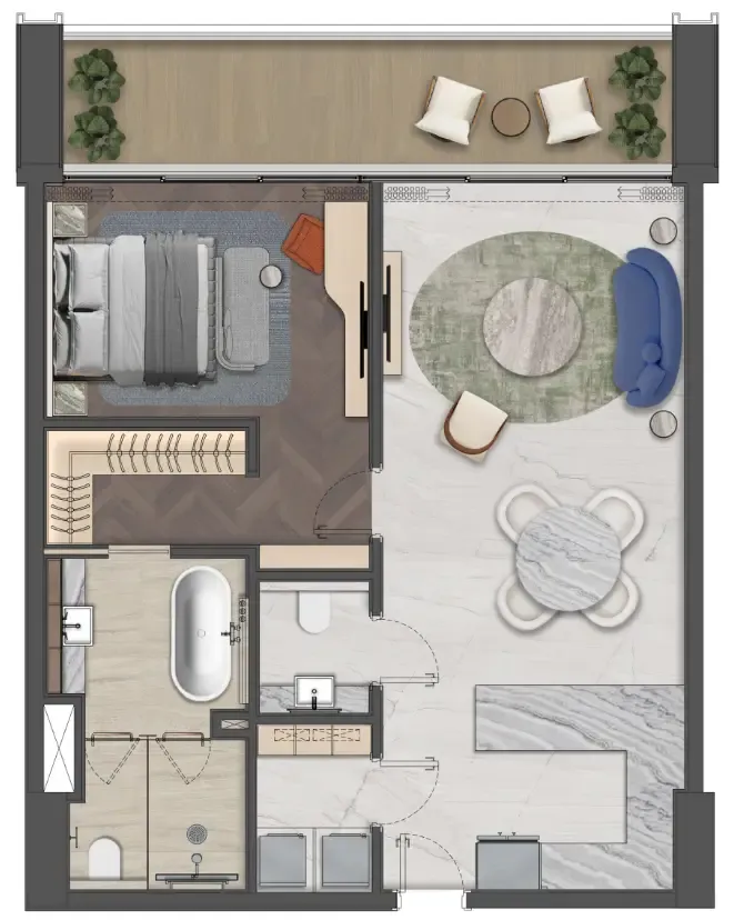 Mas Barsha Residency 1 bed floor plan, 1,022 sqft