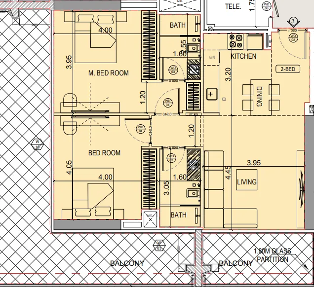 Binghatti Starlight 2 bed floor plan, 1,372 sqft