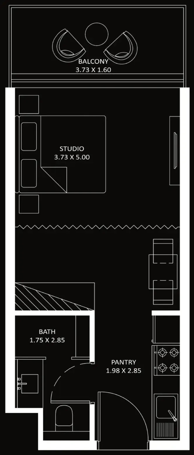 Bayz 101 Studio floor plan, 373 – 374 sqft