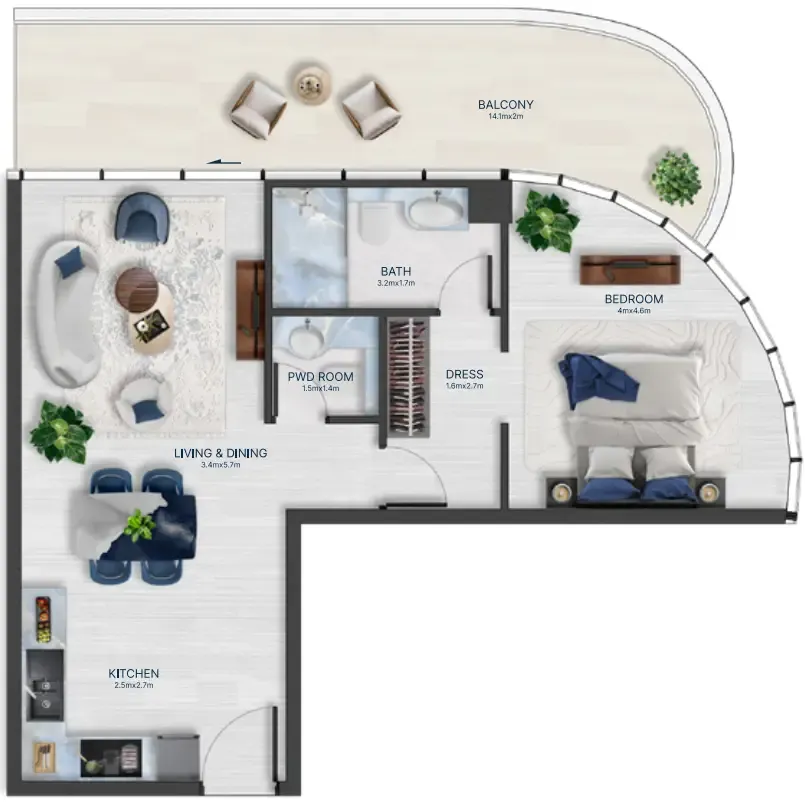Acacia by BNW Developments 1 bed floor plan, 778 sqft