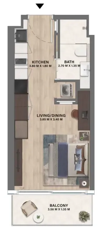 Mövenpick Residences Dubai Motor City Phase 1 Studio floor plan, 361 sqft