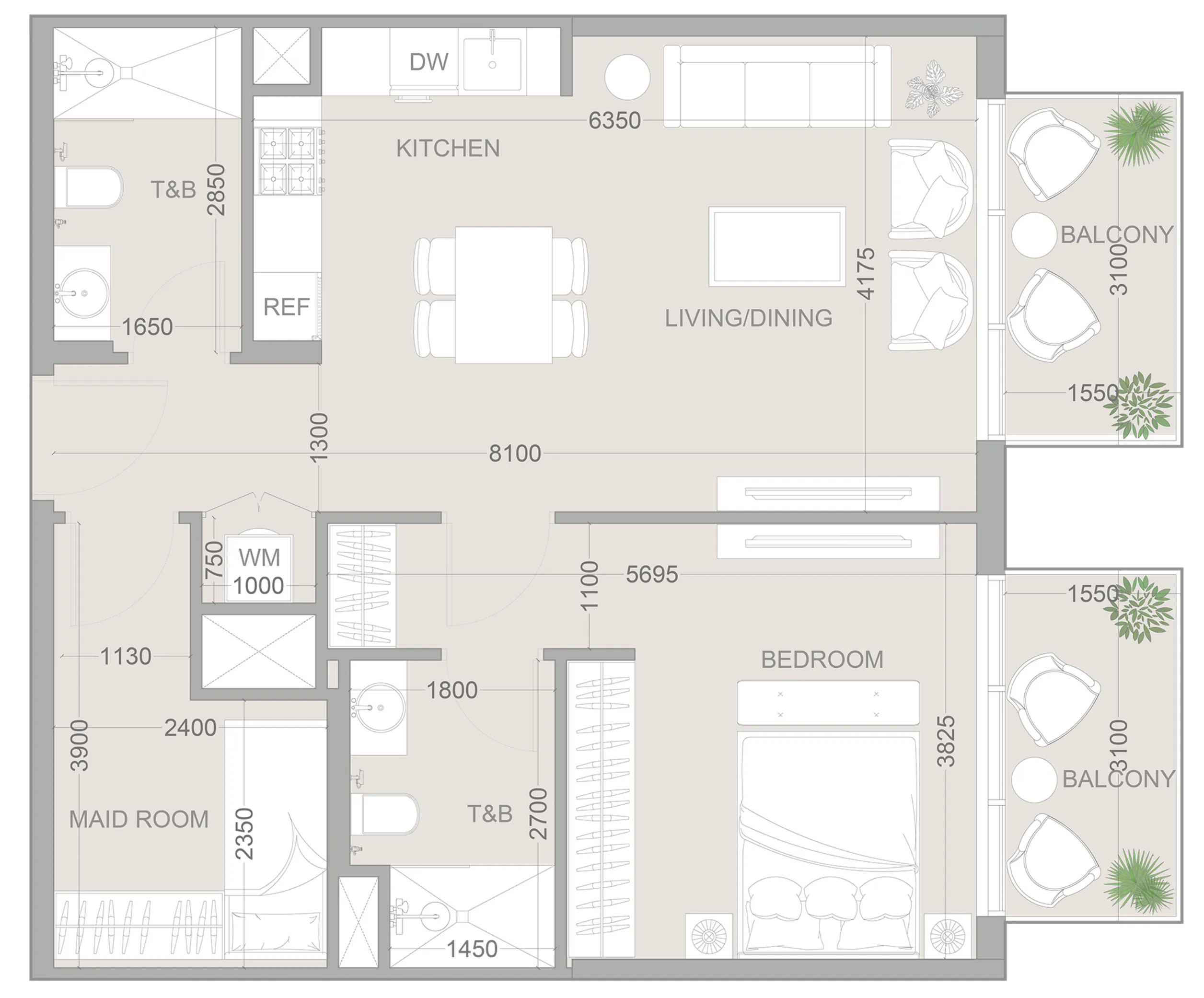 1WOOD Residence 2 1 bed floor plan, 830 sqft