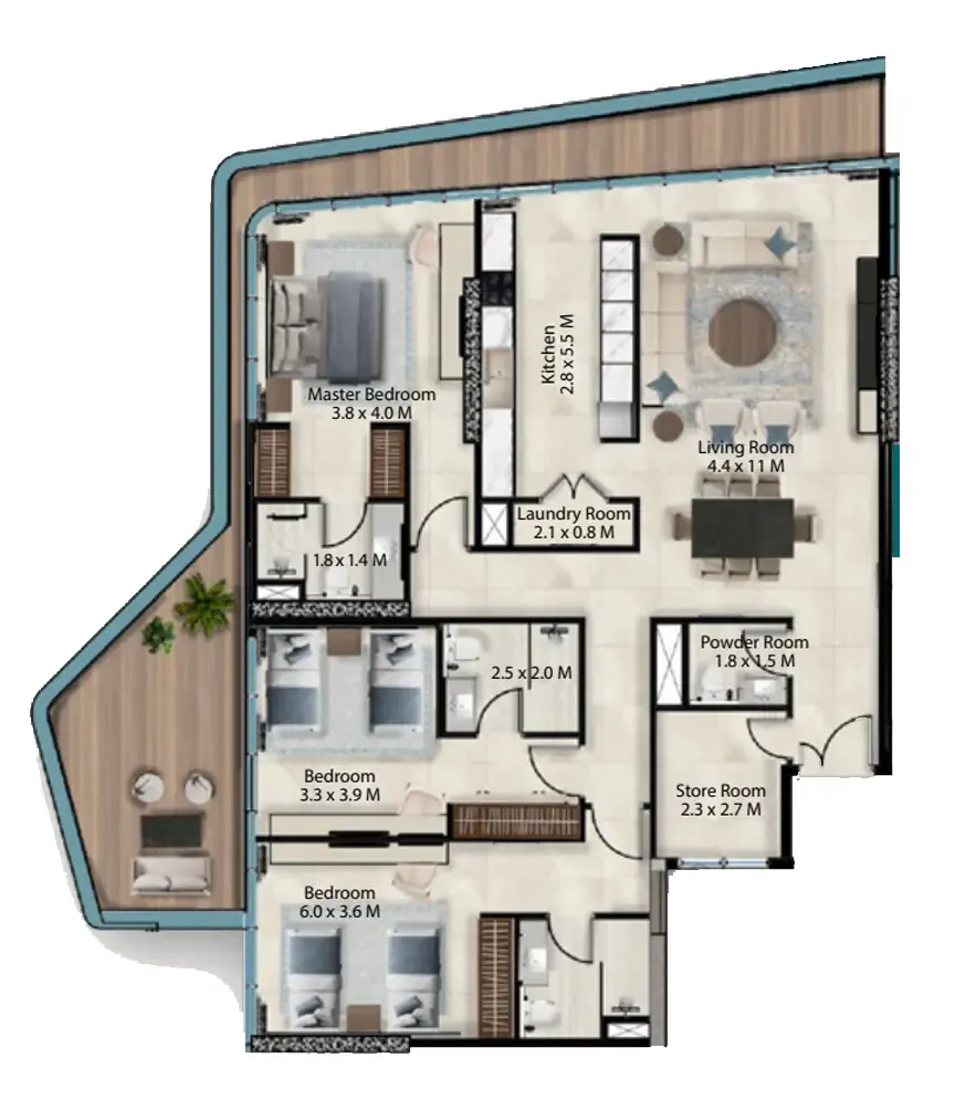 Cresswell Views 3 bed floor plan, 2,152 sqft