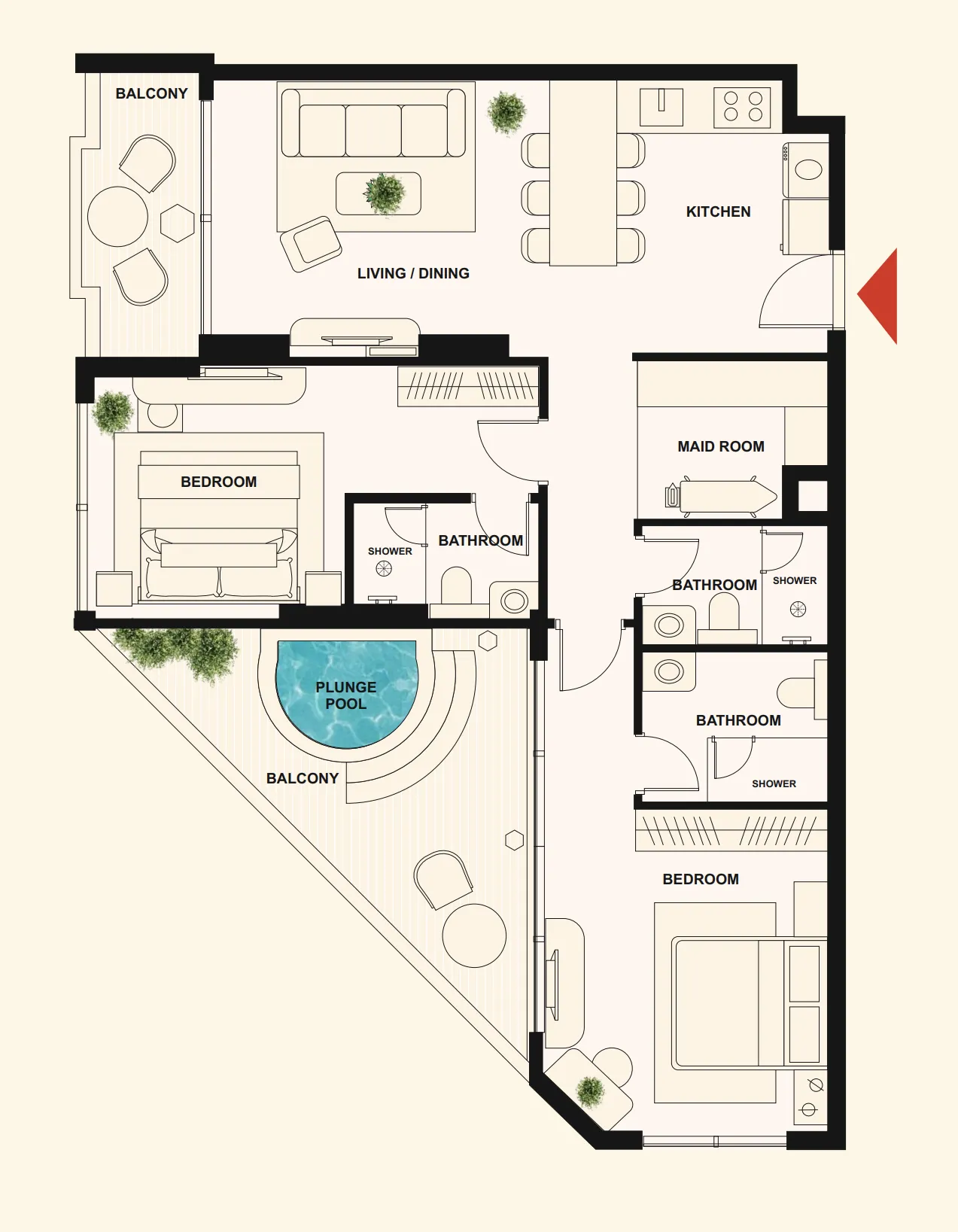 The Elysian 2 bed floor plan, 1,307 sqft