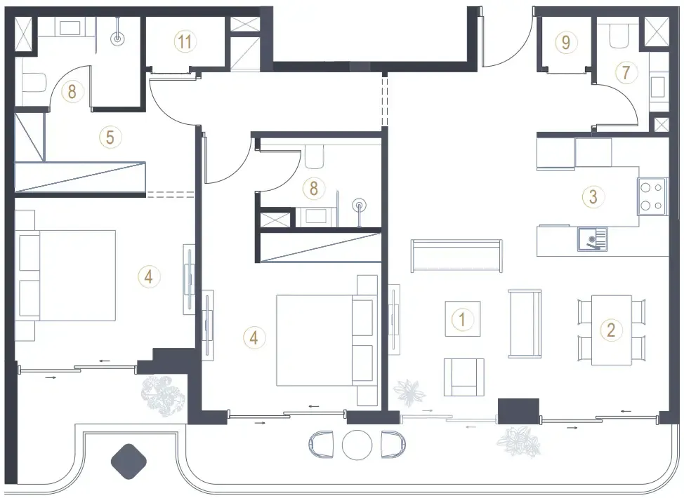 Liora 2 bed floor plan, 1,265 sqft