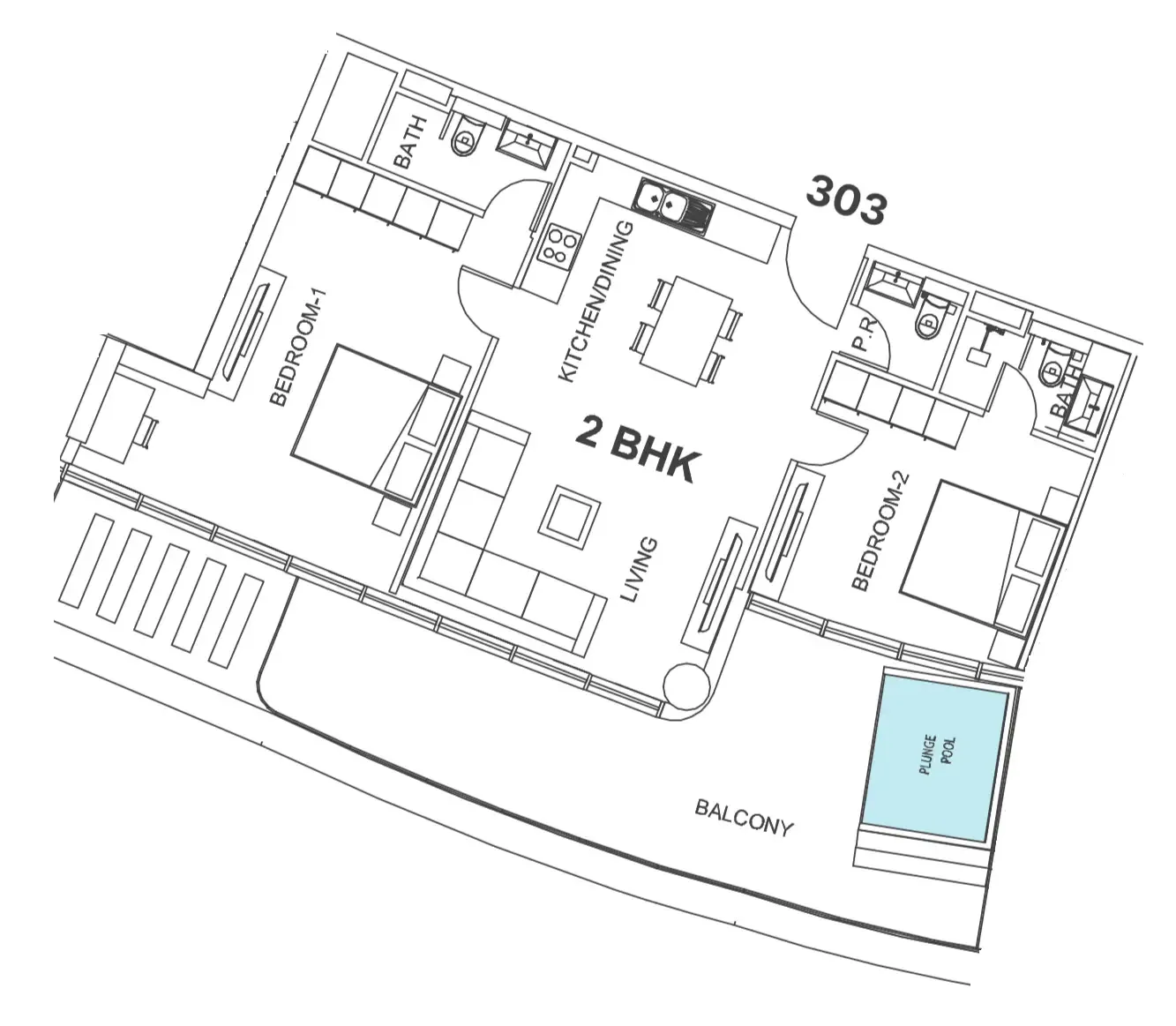 Villa Del Garda 2 bed floor plan, 1,306 sqft