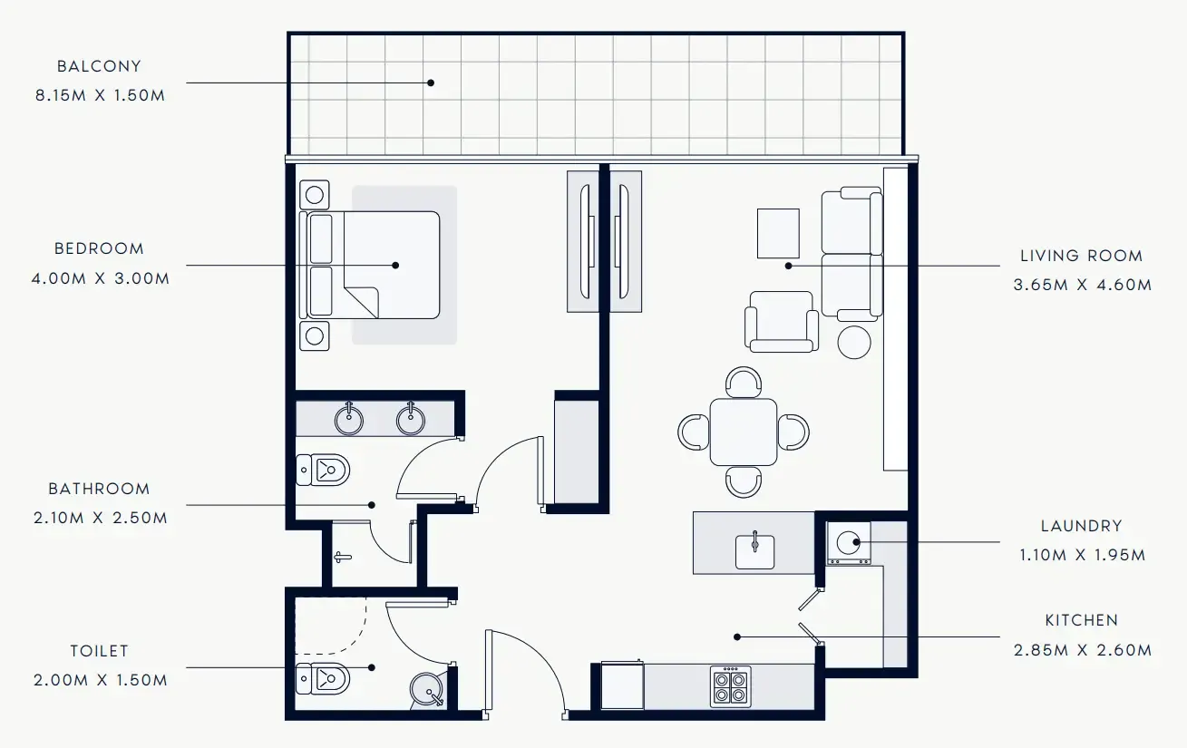 Riviera Rêve 1 bed floor plan, 793 – 825 sqft