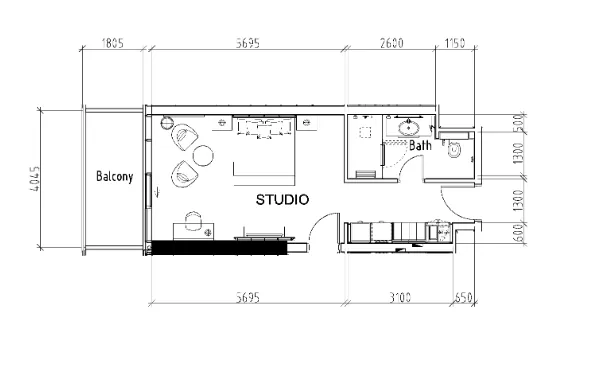 Damac Hills - Radisson Dubai Studio floor plan, 495 sqft
